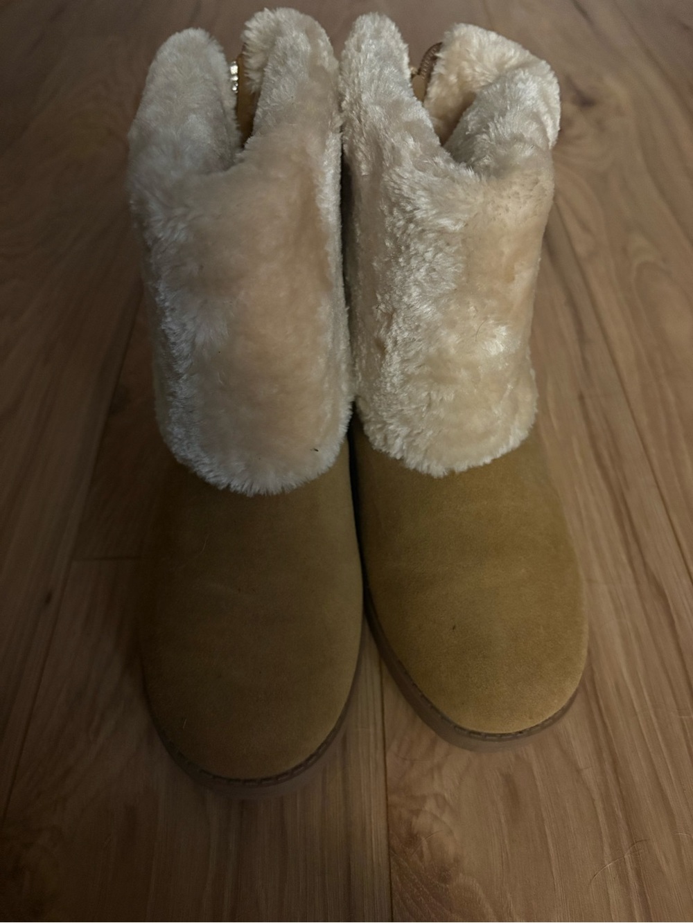 Target Women's Tan Suede Shearling Cuff Ankle Boots